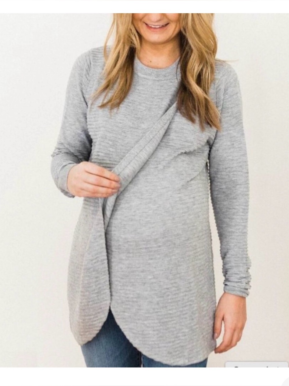 White Maternity/Nursing Sweater Top - Lightweight Layered Style